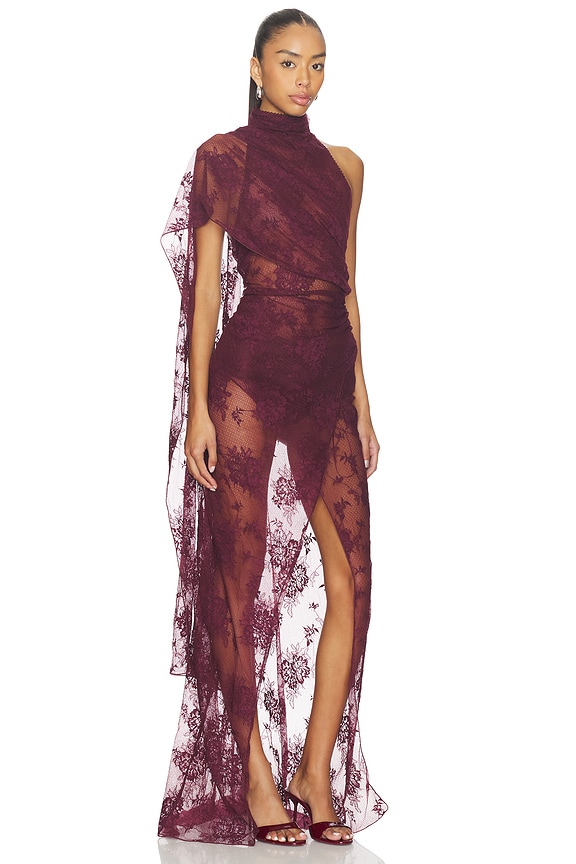 view 2 of 4 Waverly Lace Maxi Cape-effect Maxi Dress in Cabernet