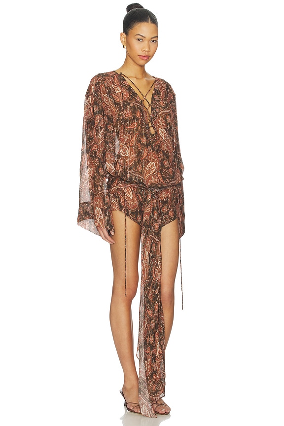 view 2 of 4 Indira Lace Up Wrapped Mini Dress in Paisley