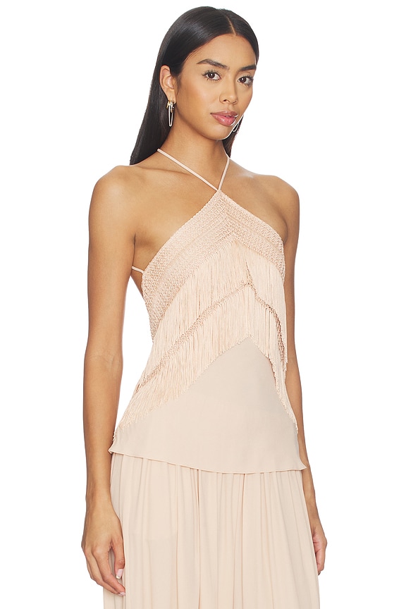 view 2 of 4 Reina Halterneck Fringed Top in Peach