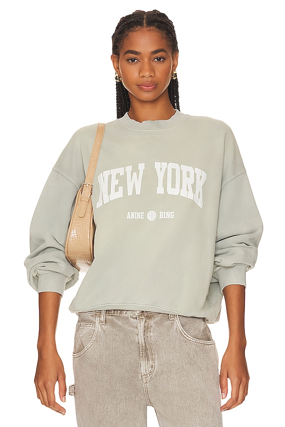 ANINE BING Jaci Sweatshirt University New York in Washed Faded Seafoam ...