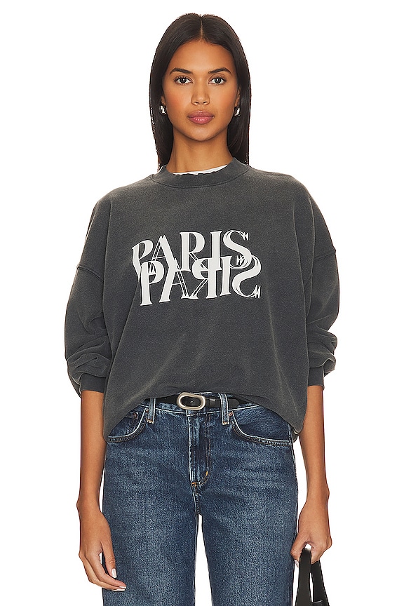ANINE BING Jaci Paris Sweatshirt in Washed Black | REVOLVE