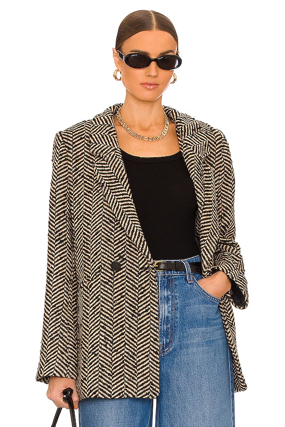 ANINE BING Fishbone Blazer in Cream & Black | REVOLVE