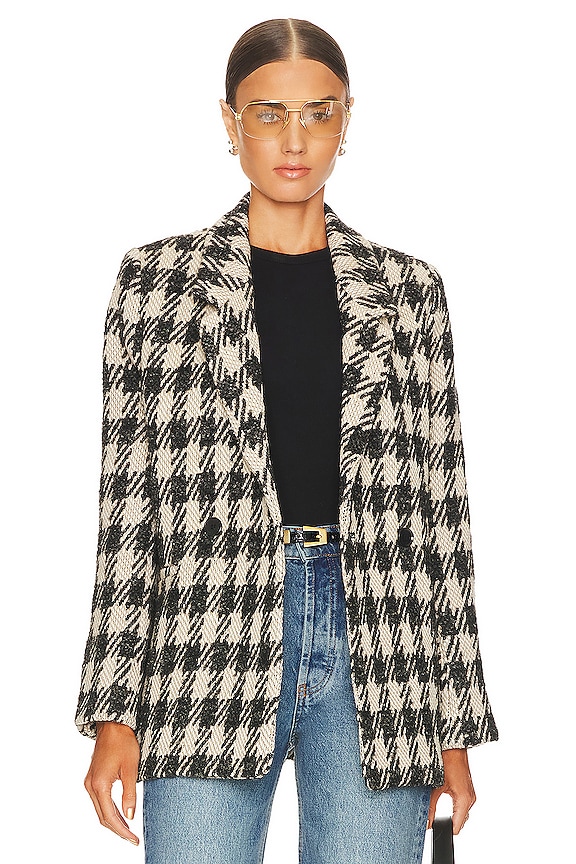 ANINE BING Diana Blazer in Tan & Black Plaid | REVOLVE