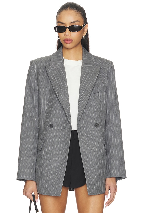 view 1 of 6 Tiphaine Blazer in Light Grey Pinstripe