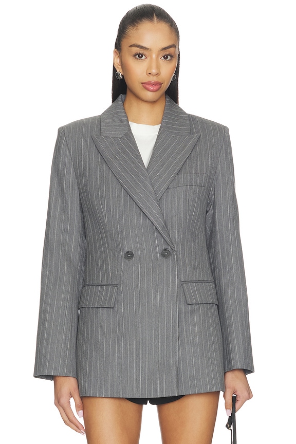 view 2 of 6 Tiphaine Blazer in Light Grey Pinstripe