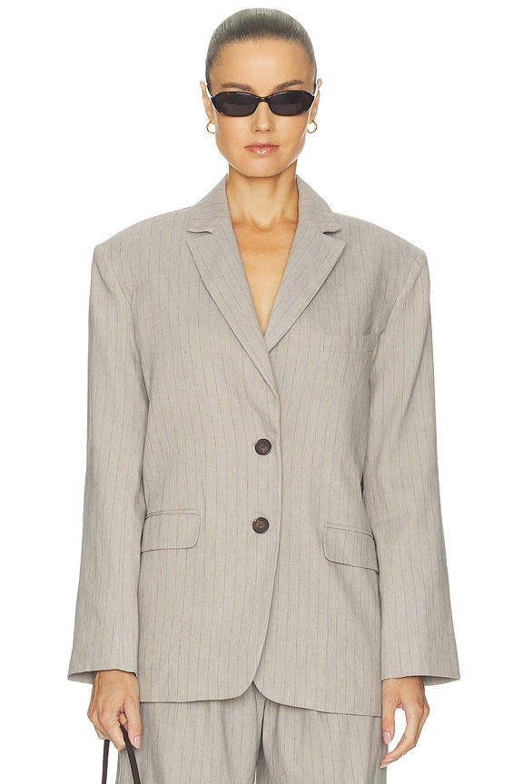 view 2 of 6 Chaqueta Quinn in Taupe And Blue Pinstripe