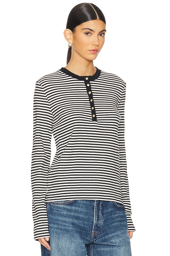 view 2 of 5 Alessia Long Sleeve Tee in Cream and Black Stripe