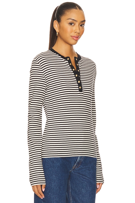 view 2 of 5 Alessia Long Sleeve Tee in Cream & Black Stripe
