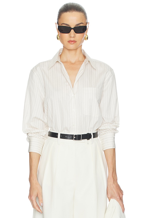 view 1 of 6 CAMISA ESSIE CROPPED in Cream Pinstripe