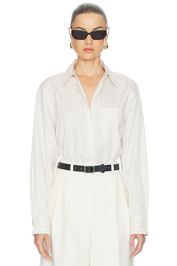 view 2 of 6 CAMISA ESSIE CROPPED in Cream Pinstripe