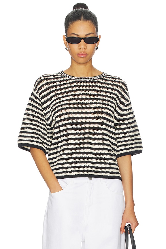 view 1 of 5 Theo Top in Black & Ivory Stripe