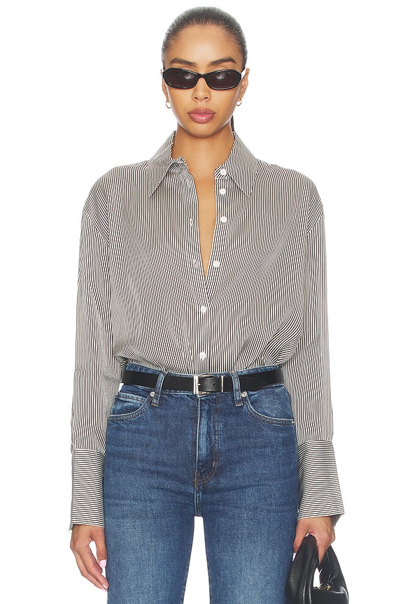 view 1 of 5 Bridget Shirt in White And Black Mini Stripe