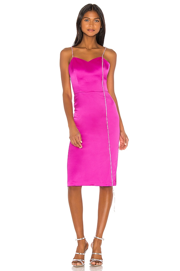 view 2 of 6 Corset Satin Crystal Chain Strap Dress in Fuchsia