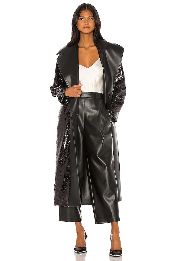 view 2 of 7 Double Sided Faux Leather Sequin Trench in Black