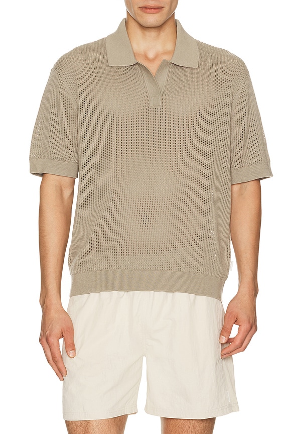 view 1 of 4 Knit Mesh Johnny Collar Polo in Pumice