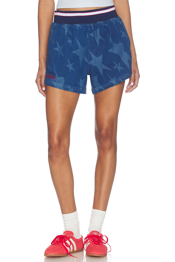 view 2 of 7 Denim Graphic Varsity Shorts in Medium Blue Denim