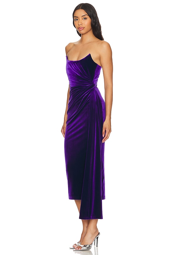view 2 of 3 Strapless Twisted Velvet Midi Dress in Deep Violet