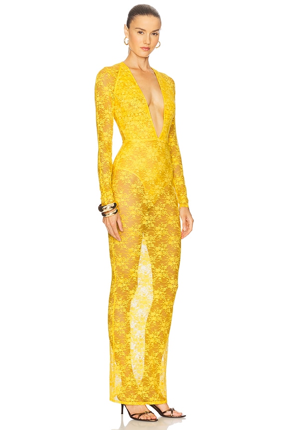 view 2 of 4 Long Sleeve Halter Column Dress in Yellow