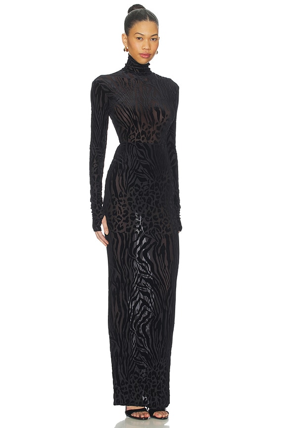 view 2 of 3 Animal Print Burnout Column Dress in Black