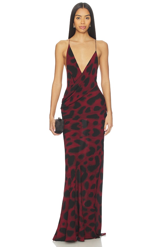 view 1 of 3 Wrap Asymmetric Gown in Port & Black
