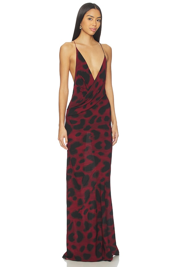 view 2 of 3 Wrap Asymmetric Gown in Port & Black