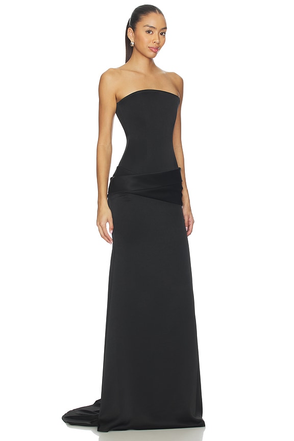 view 2 of 4 Strapless Curved Corset Drape Gown in Black