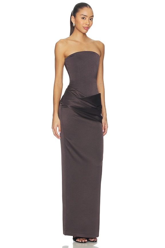 view 2 of 4 Strapless Curved Corset Drape Column Dress in Fig