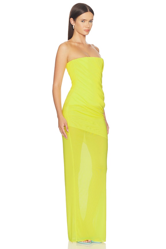 view 2 of 4 Strapless Tucked Column Dress in Yellow
