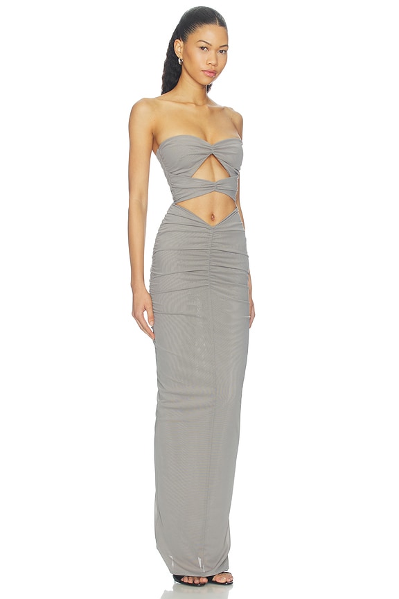 view 2 of 3 Strapless Sweeheart Ruched Column Dress in Grey