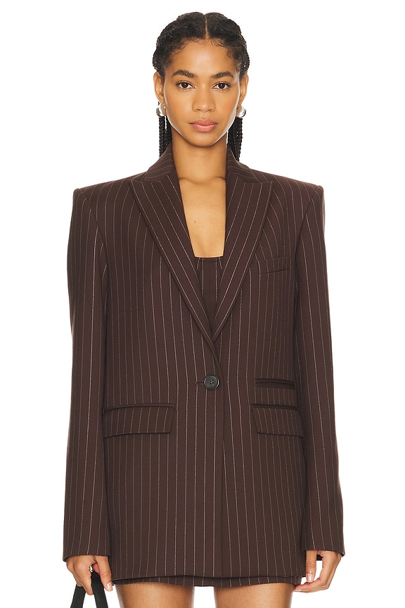 view 2 of 6 Lurex Pinstripe Single Breasted Oversize Blazer in Chocolate