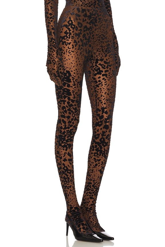 view 2 of 7 Leopard Burnout Mesh Stocking in Tobacco