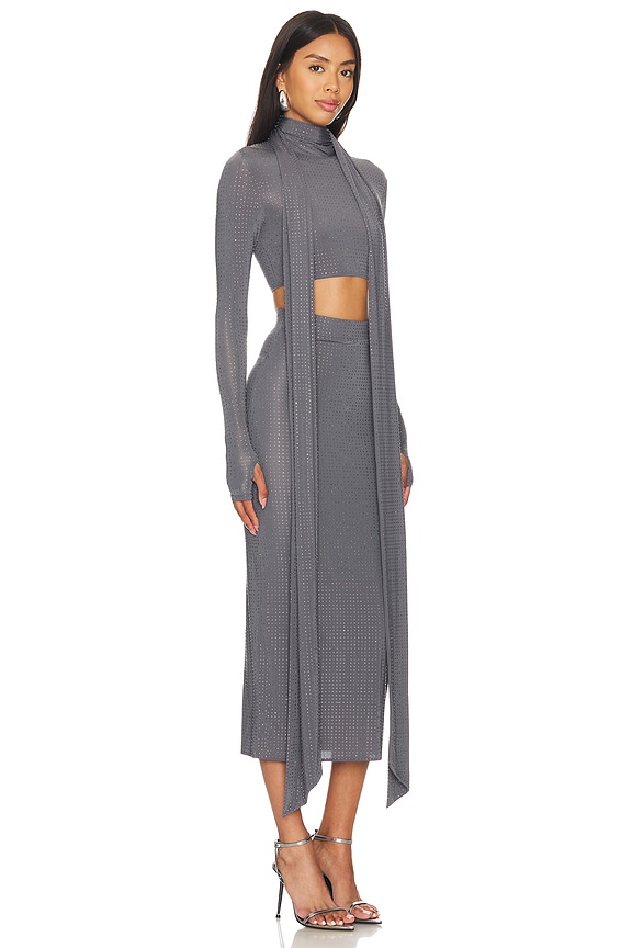 view 2 of 5 Long Sleeve Scarf Crop Top in Iron