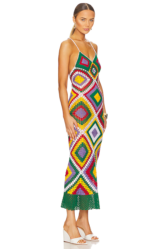 view 2 of 3 Esmeralda Midi Dress in White & Green Motif