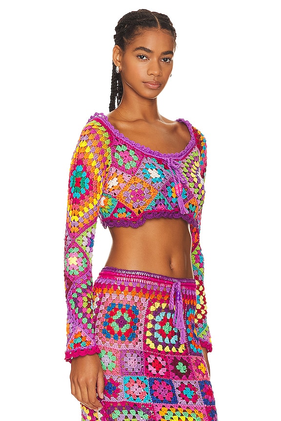 view 2 of 4 Purple Squares Crop Top in Multicolor