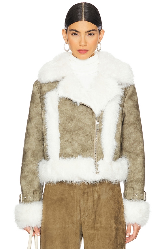 view 2 of 5 Jay Distressed Bonded Coat in Sage & Blanc
