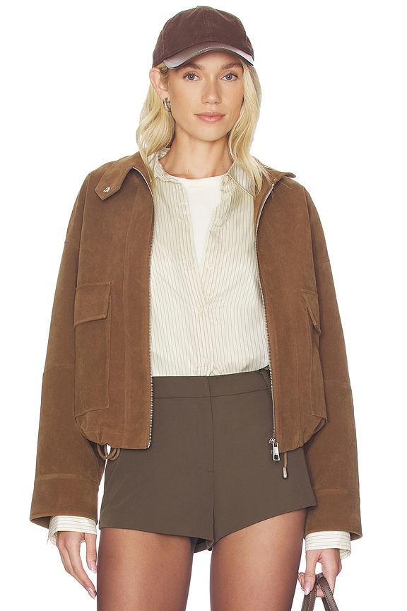 view 1 of 5 Kate Sans Suede Bomber Jacket in Saddle Brown