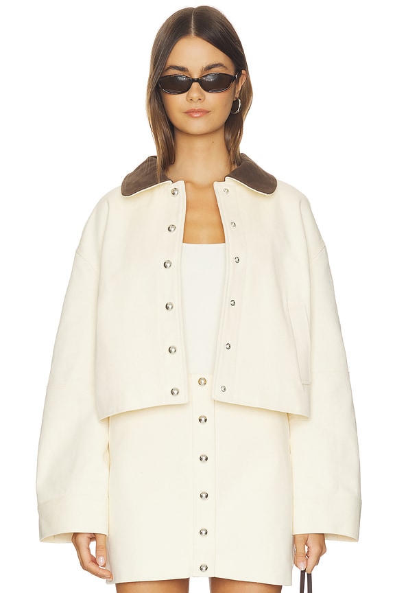 view 1 of 5 Ella Canvas Cropped Jacket in Off White & Dark Brown