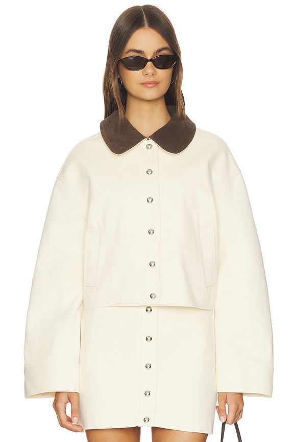 view 2 of 5 Ella Canvas Cropped Jacket in Off White & Dark Brown