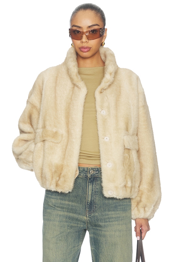 view 2 of 5 Iris Shaved Faux Mink Bomber Jacket in Latte