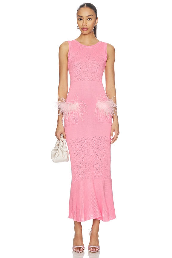 view 1 of 3 Peony Knit Dress With Real Ostrich Feather Details in Pink