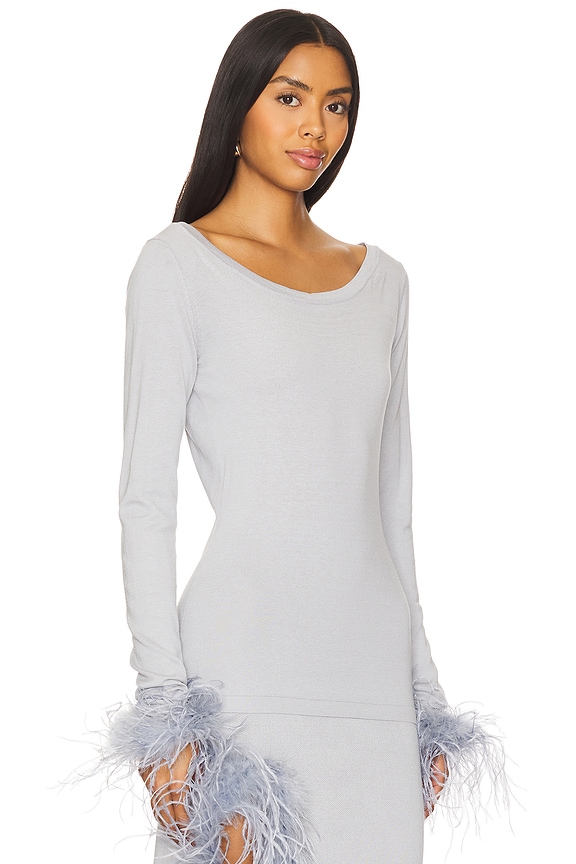 view 2 of 4 Grey Knit Top With Feathers in Grey