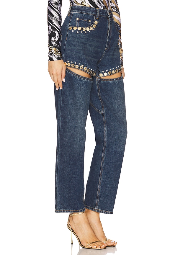 view 2 of 6 Crystal Cut Out Straight Leg in Dark Blue