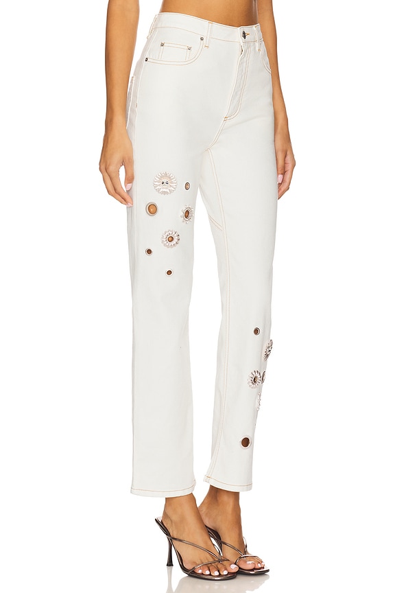 view 2 of 6 Crystal Grommet Straight Leg Jean in Cream