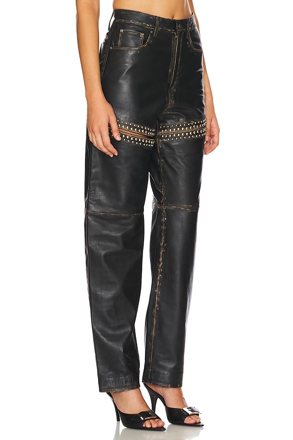 view 2 of 6 Studded Leather Slit Leg Pant in Black