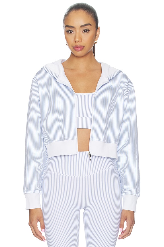 view 1 of 6 Cropped Zip Hoodie Jacket in Harbor Blue Pinstripe