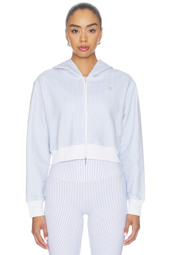 view 2 of 6 Cropped Zip Hoodie Jacket in Harbor Blue Pinstripe