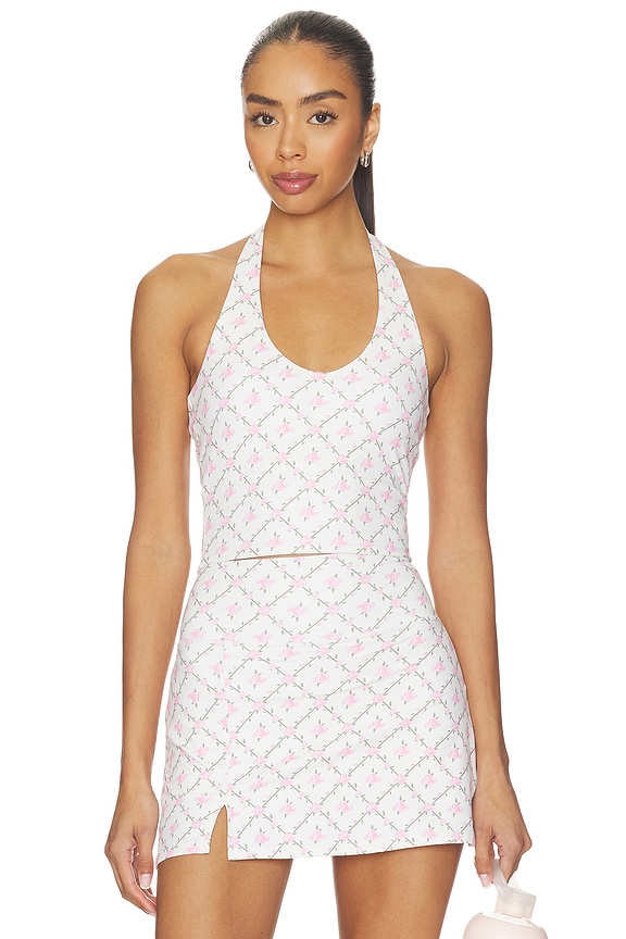 view 1 of 5 Open-back Halter Top in Rose Lattice