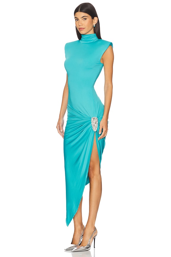 view 2 of 3 Crystal Cluster Draped Midi Dress in Teal