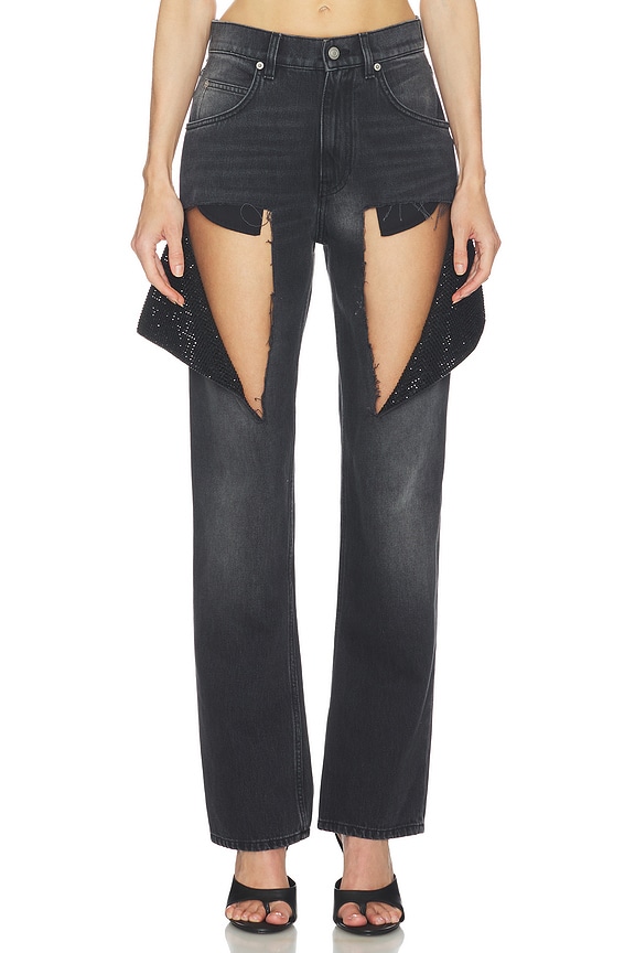 view 1 of 6 Hotfix Thigh Slash Jean in Washed Black