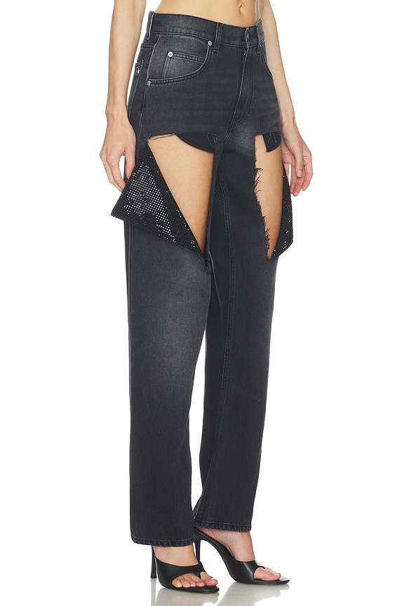 view 2 of 6 Hotfix Thigh Slash Jean in Washed Black